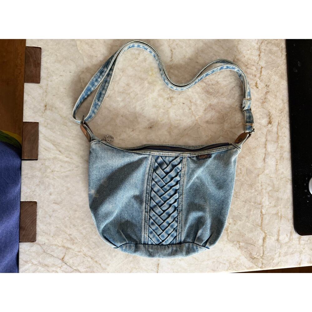 Vtg 80s 90s SHANE Denim Hobo Bag Braided Patchwork Y2K Crossbody Purse Blue Jean